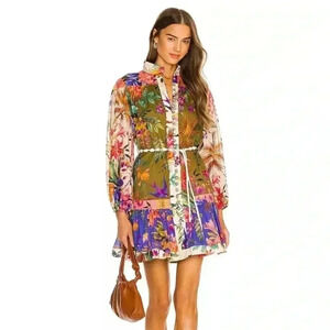 Zimmermann Floral Mini Dress Printed Cotton Tropicana Multicolor Long Sleeve 0P